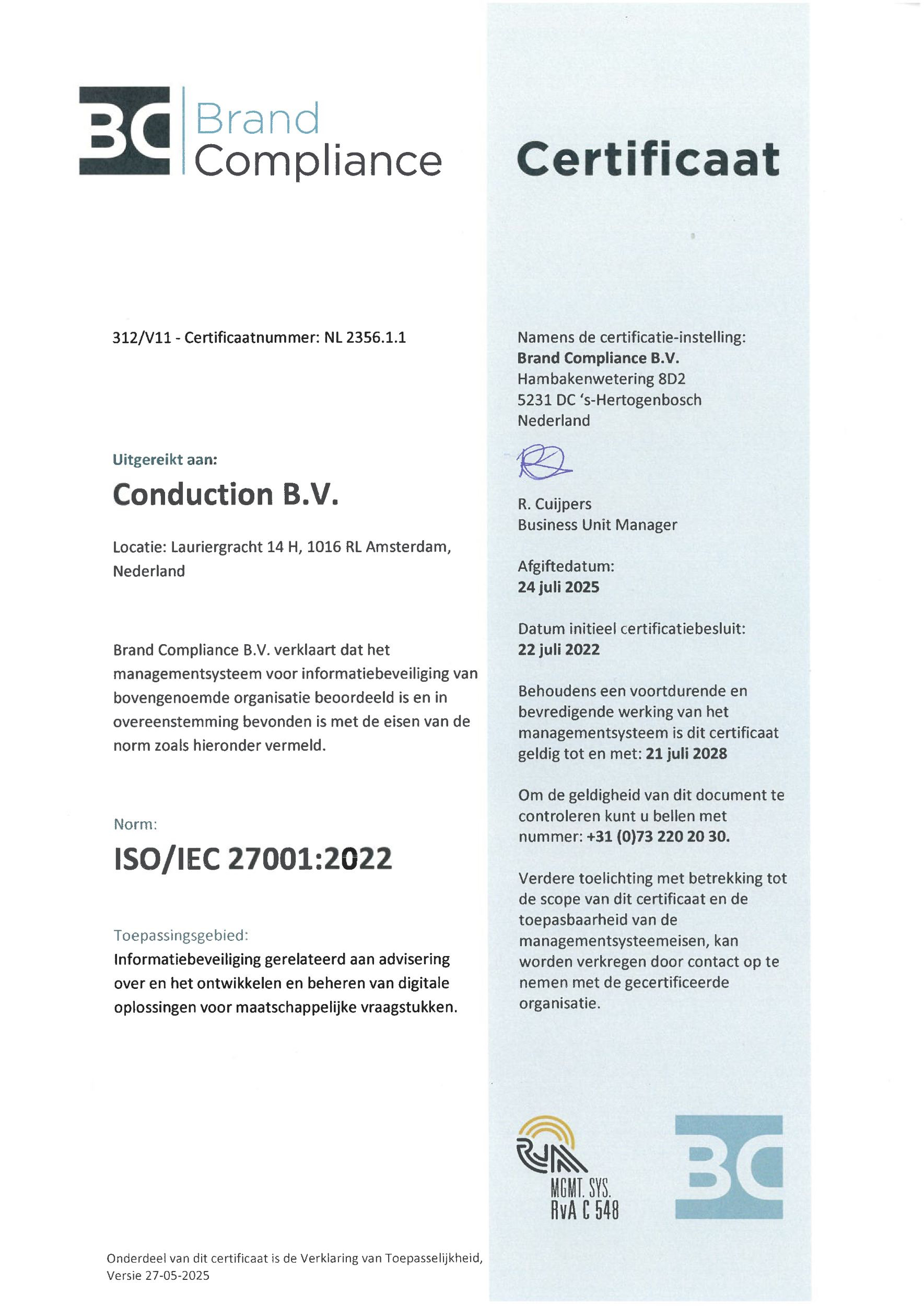 ISO 27001:2022 certificate